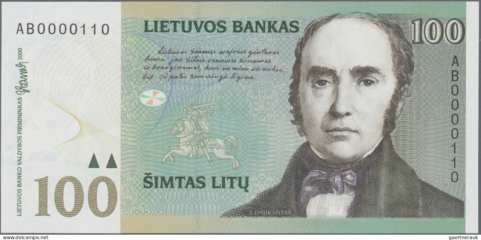 Lithuania: Lietuvos Bankas, 100 Litu 2000, P.62 With Low Serial # AB0000110 In U - Litouwen