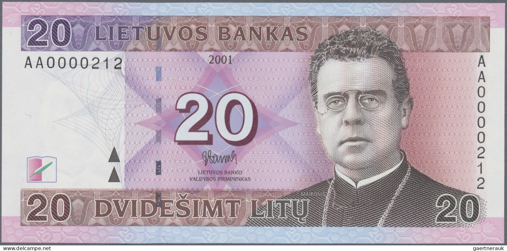 Lithuania: Lietuvos Bankas, Lot With 3 Banknotes, Comprising 10 Litu 2001 (P.65, - Lithuania