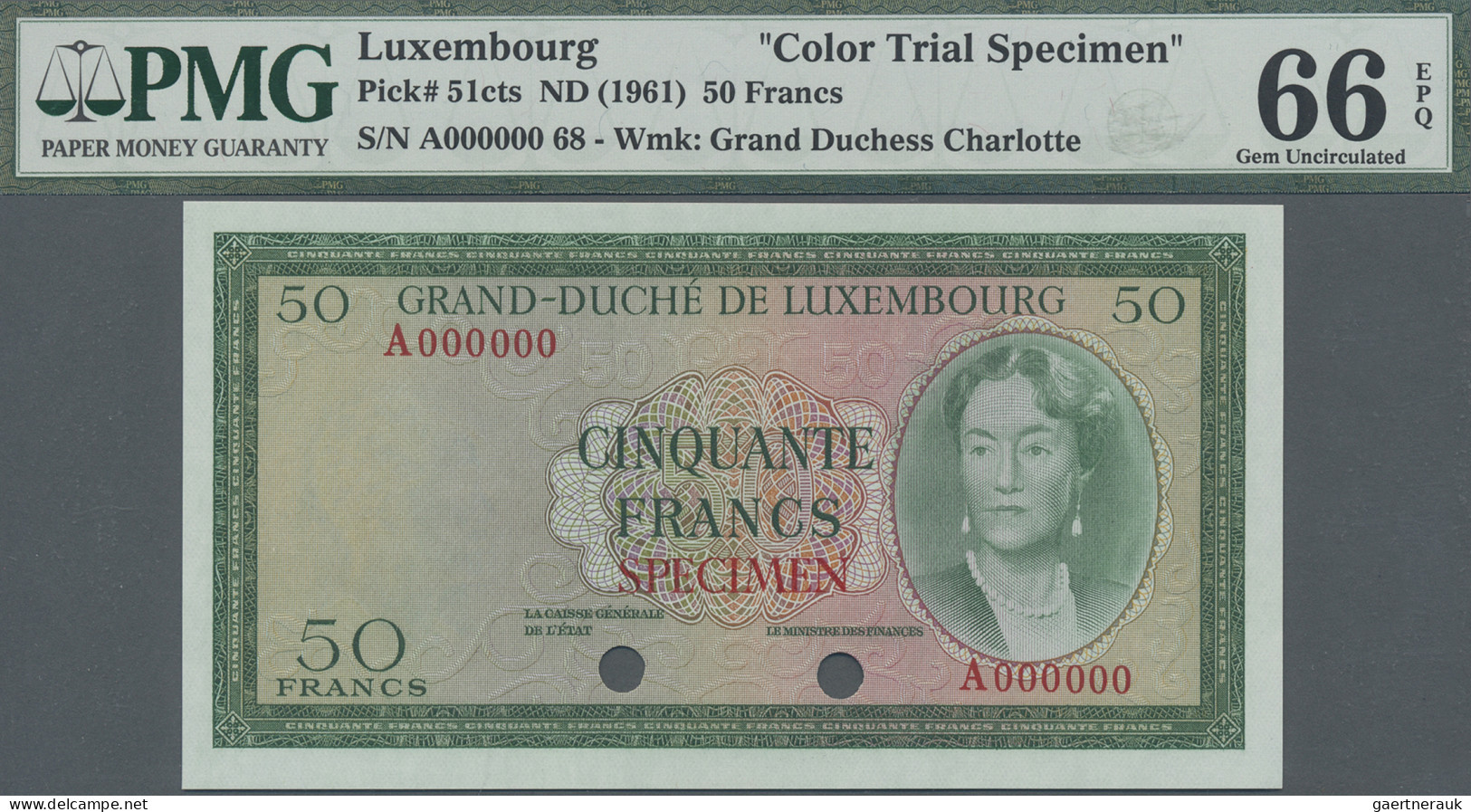 Luxembourg: Grand-Duché De Luxembourg, 50 Francs ND(1961) COLOUR TRIAL SPECIMEN, - Luxemburg