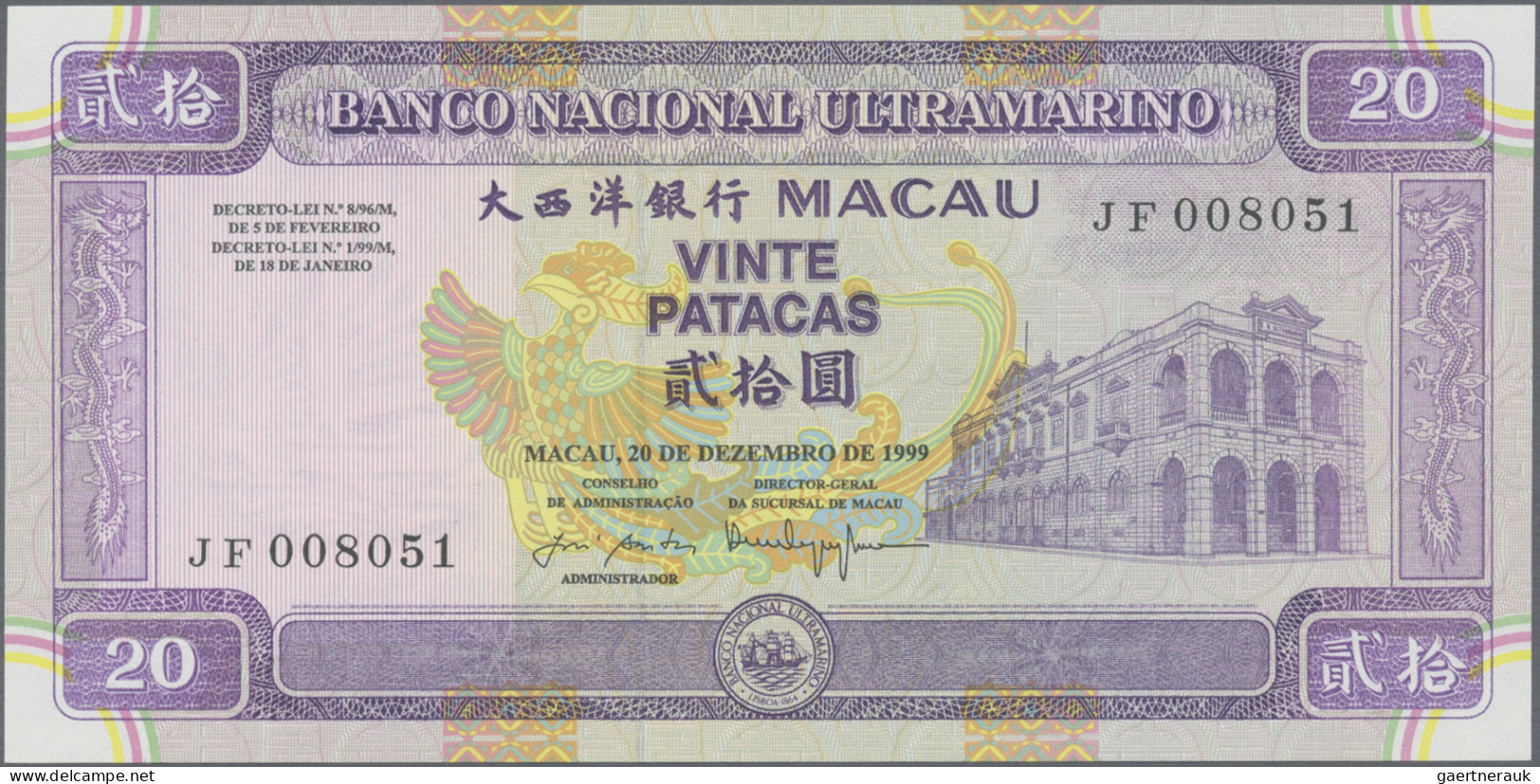 Macao: Banco Nacional Ultramarino, Lot With 20, 50, 100 And 500 Patacas 1992/99, - Macau