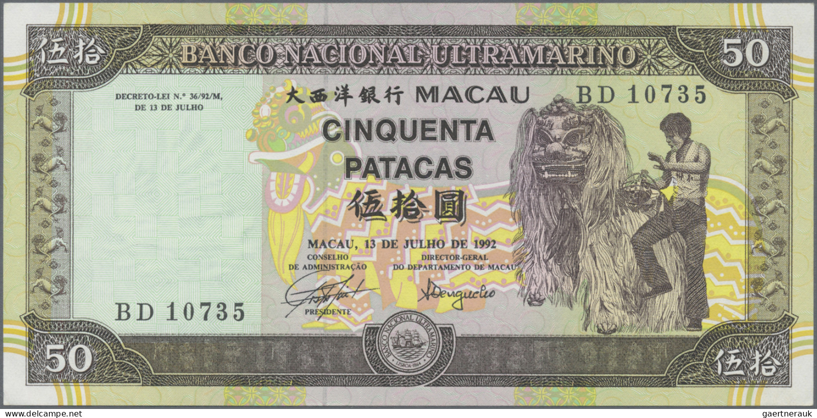 Macao: Banco Nacional Ultramarino, Lot With 20, 50, 100 And 500 Patacas 1992/99, - Macau