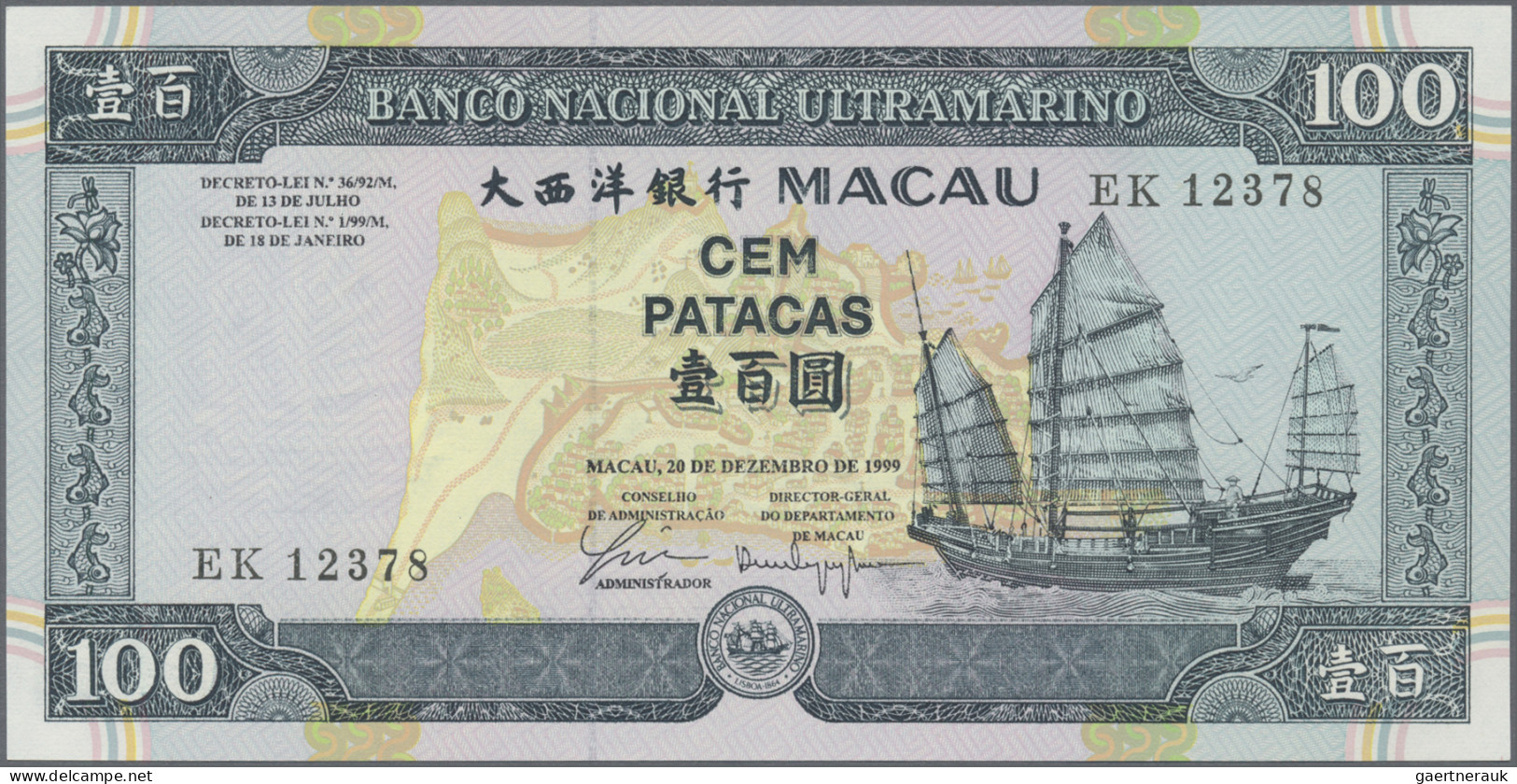 Macao: Banco Nacional Ultramarino, Lot With 20, 50, 100 And 500 Patacas 1992/99, - Macao