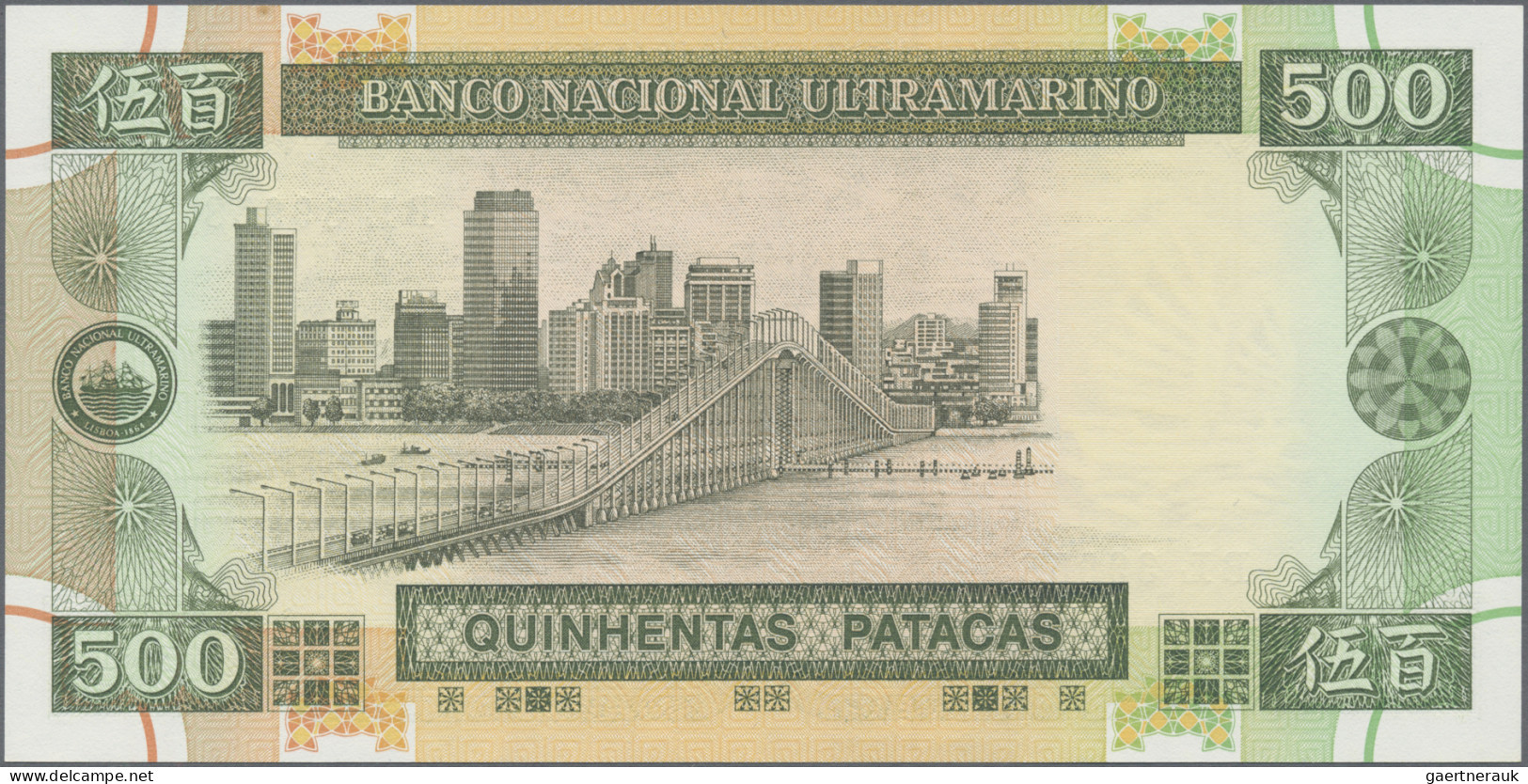 Macao: Banco Nacional Ultramarino, lot with 20, 50, 100 and 500 Patacas 1992/99,