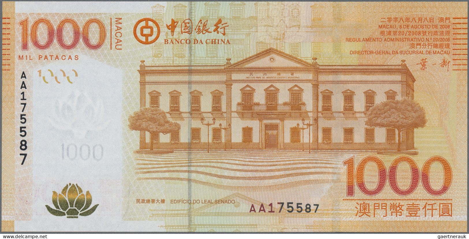 Macao: Banco da China, huge lot with 16 banknotes, series 1995-2009, comprising
