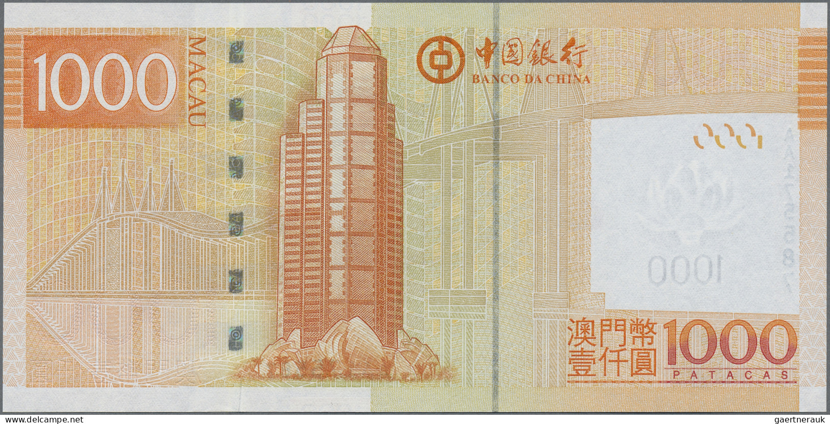 Macao: Banco da China, huge lot with 16 banknotes, series 1995-2009, comprising