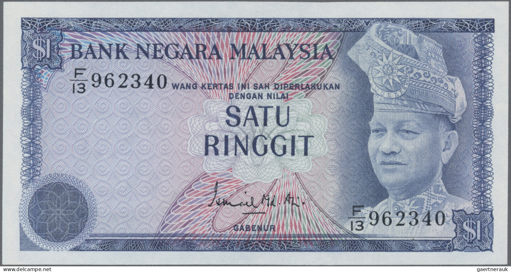 Malaysia: Bank Negara Malaysia, Lot With 6 Banknotes, 1967-1981 Series, With 1, - Malasia