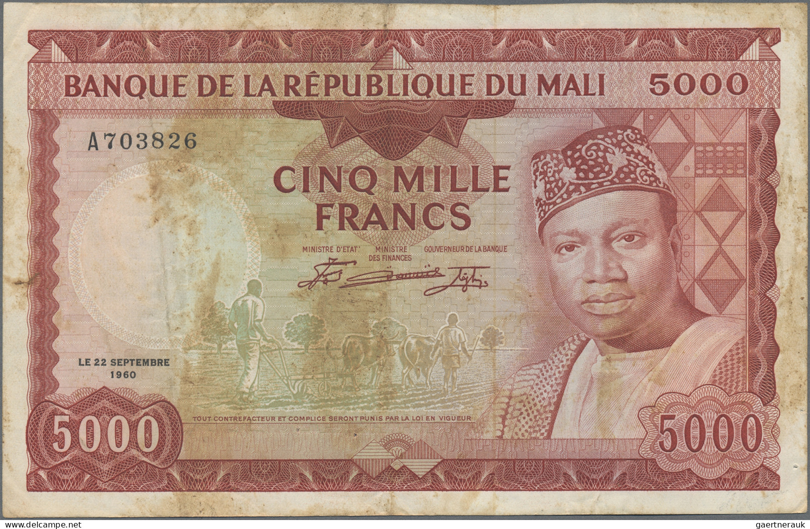 Mali: Banque de la République du Mali, lot with 4 banknotes, 1960 and L.1960 (ND