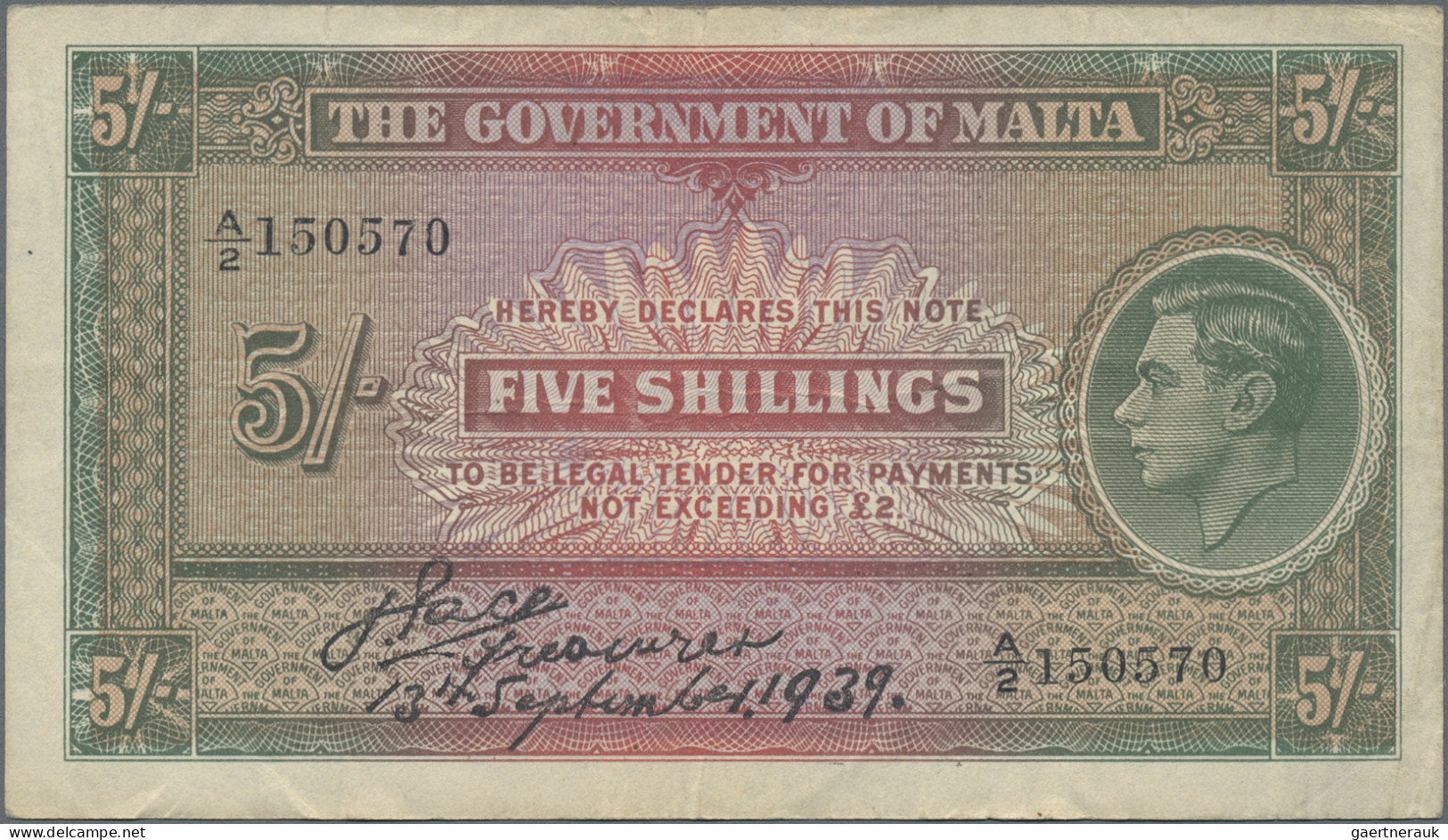 Malta: The Government Of Malta, Lot With 3 Banknotes, 1939 Series, With 2 Shilli - Malte