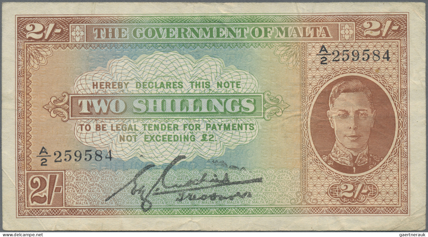 Malta: The Government Of Malta, Lot With 6 Banknotes, 1940-1943 Series, With 1 S - Malta