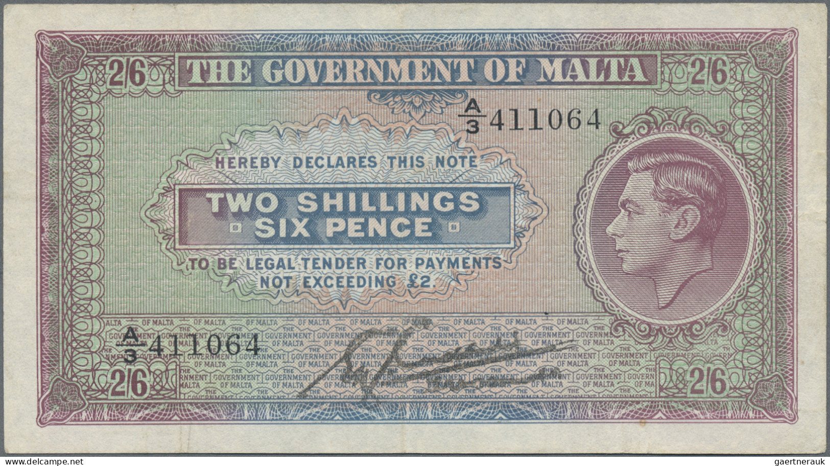 Malta: The Government of Malta, lot with 6 banknotes, 1940-1943 series, with 1 S