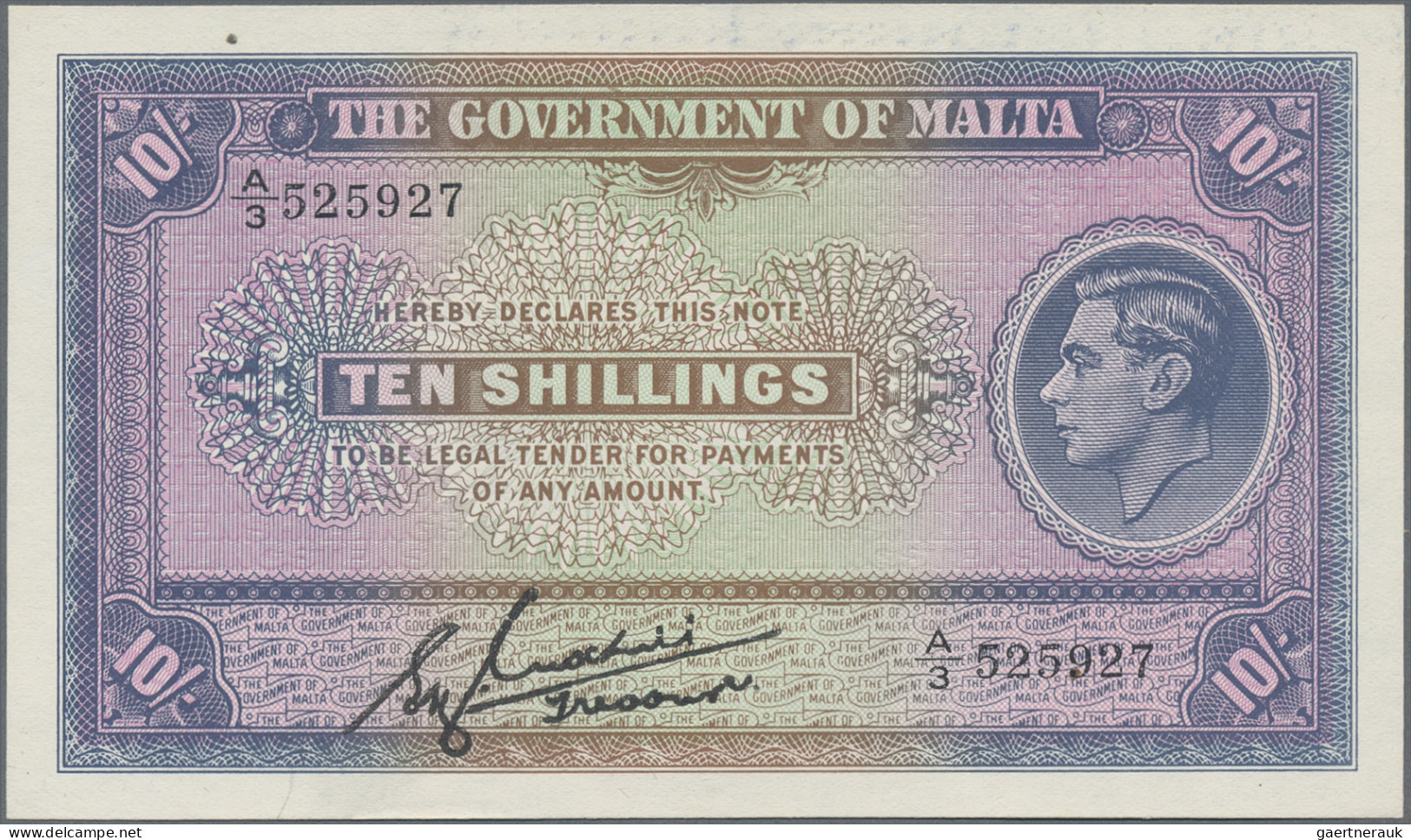 Malta: The Government of Malta, lot with 6 banknotes, 1940-1943 series, with 1 S