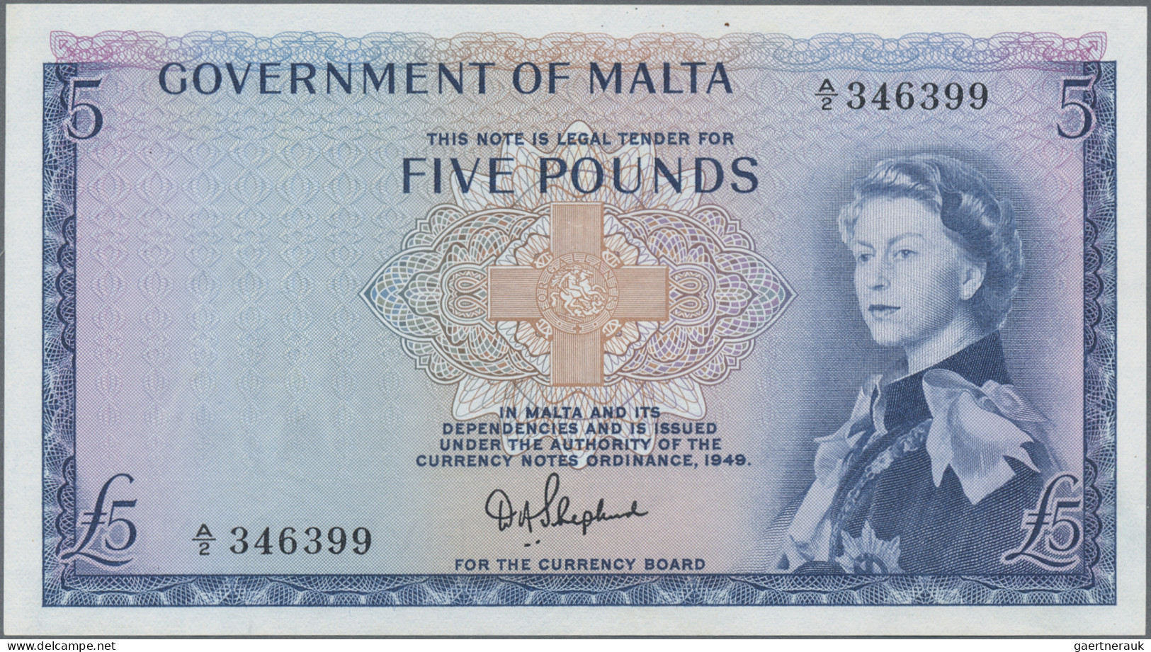 Malta: Government Of Malta, Lot With 3 Banknotes, Series L.1949 (ND 1963), With - Malte