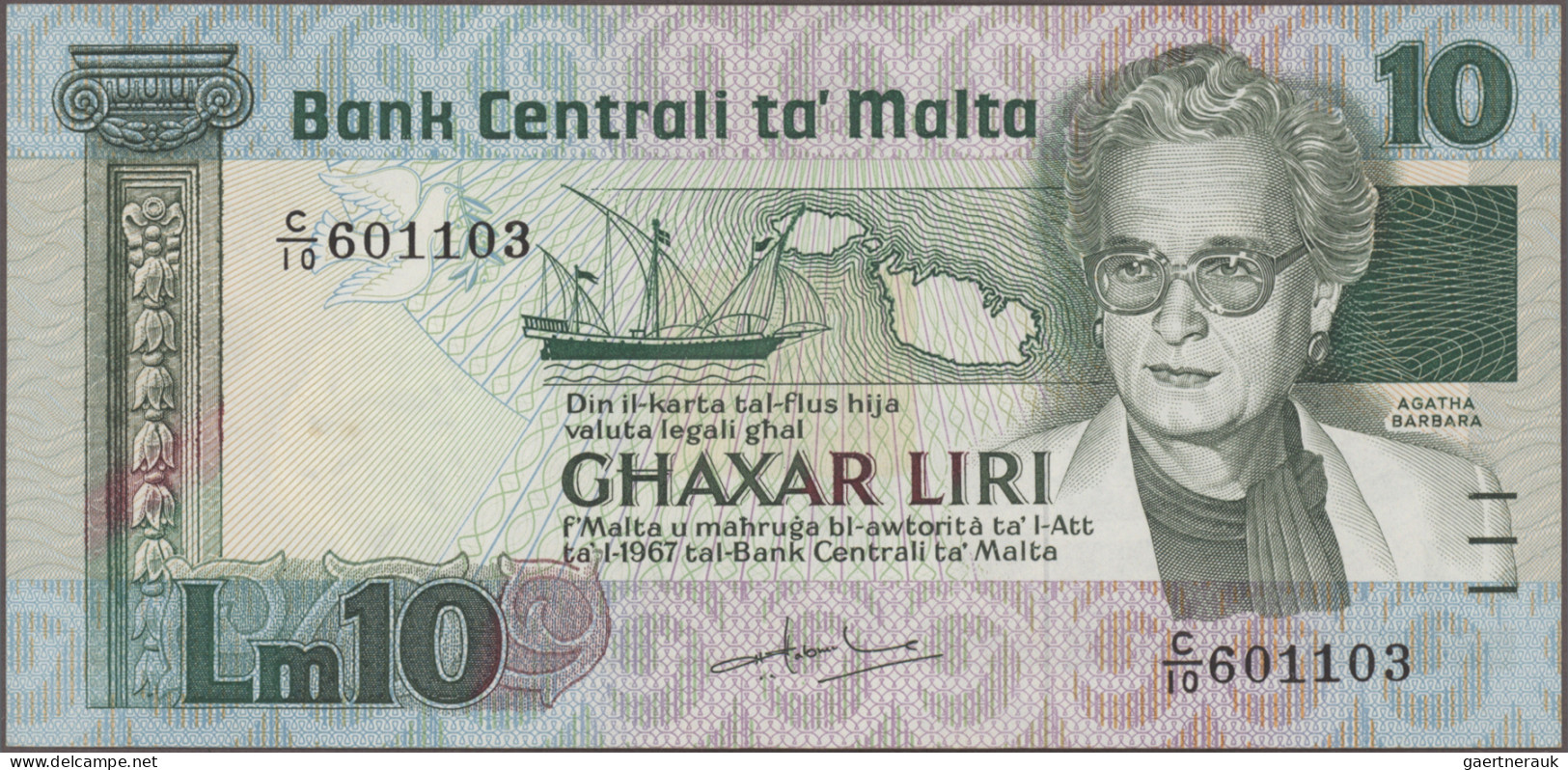 Malta: Central Bank Of Malta, Huge Lot With 11 Banknotes, Series 1973-2003, With - Malte