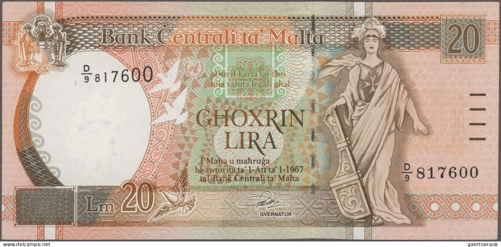 Malta: Central Bank Of Malta, Huge Lot With 11 Banknotes, Series 1973-2003, With - Malte