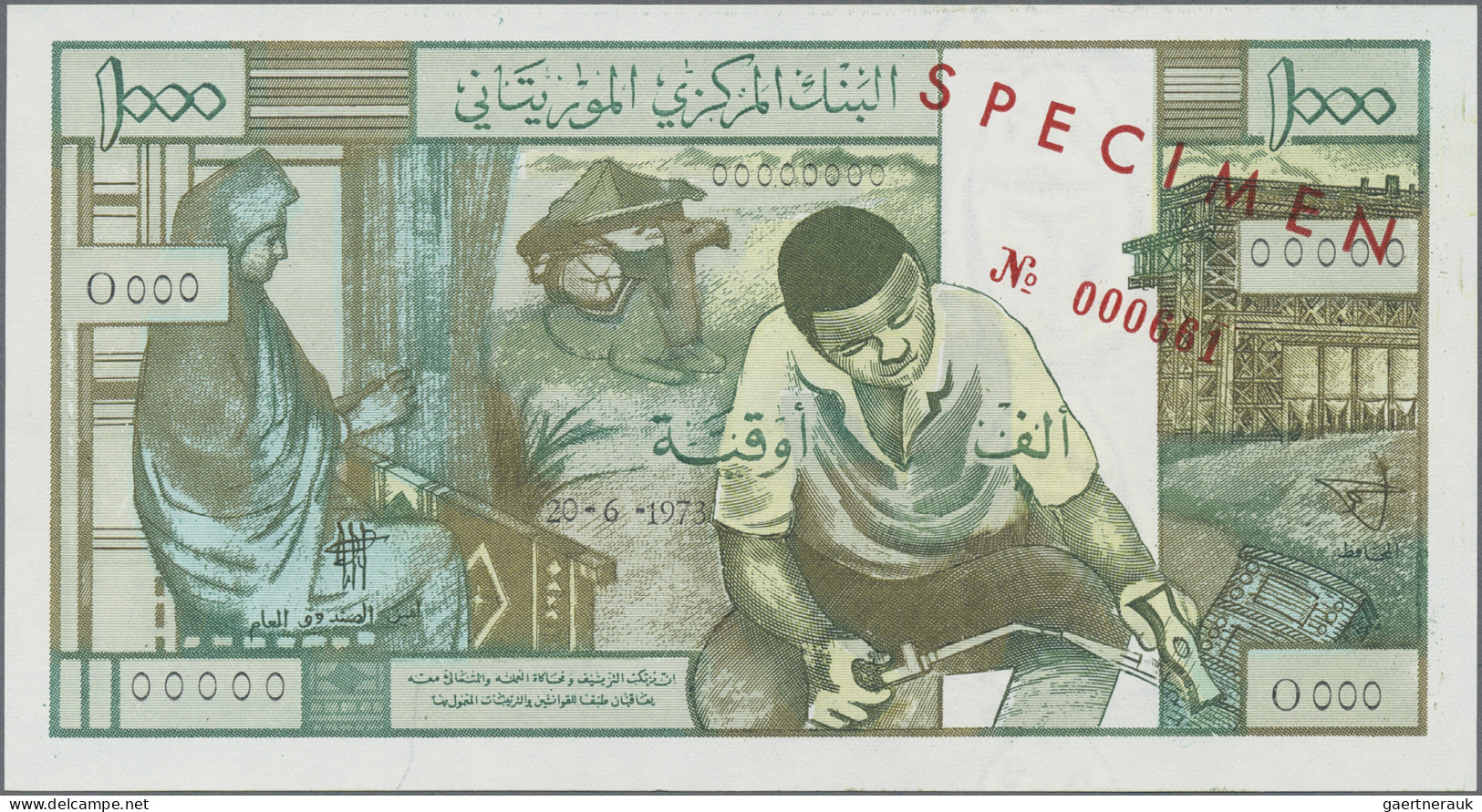 Mauritania: Banque Centrale De Mauritanie, 1.000 Ouguiya 1973 SPECIMEN, P.3s In - Mauritanien