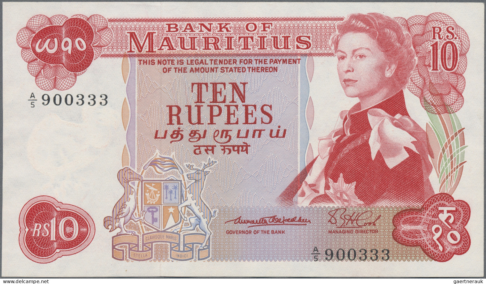 Mauritius: Bank Of Mauritius, Lot With 4 Banknotes, 1967-1981 Series, With 5 Rup - Maurice