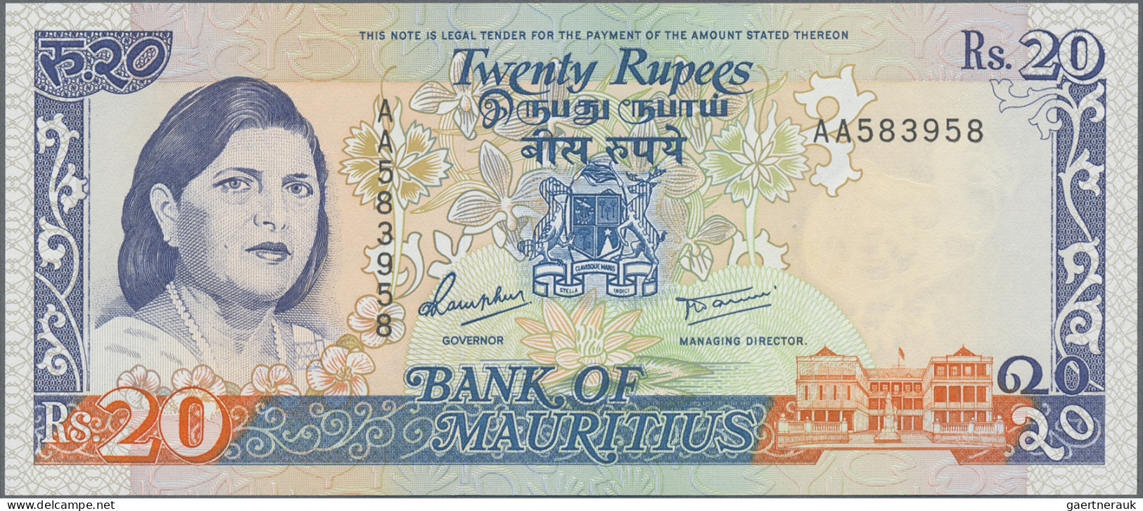 Mauritius: Bank Of Mauritius, Lot With 5 Banknotes, Series 1985/86, With 5 Rupee - Mauricio