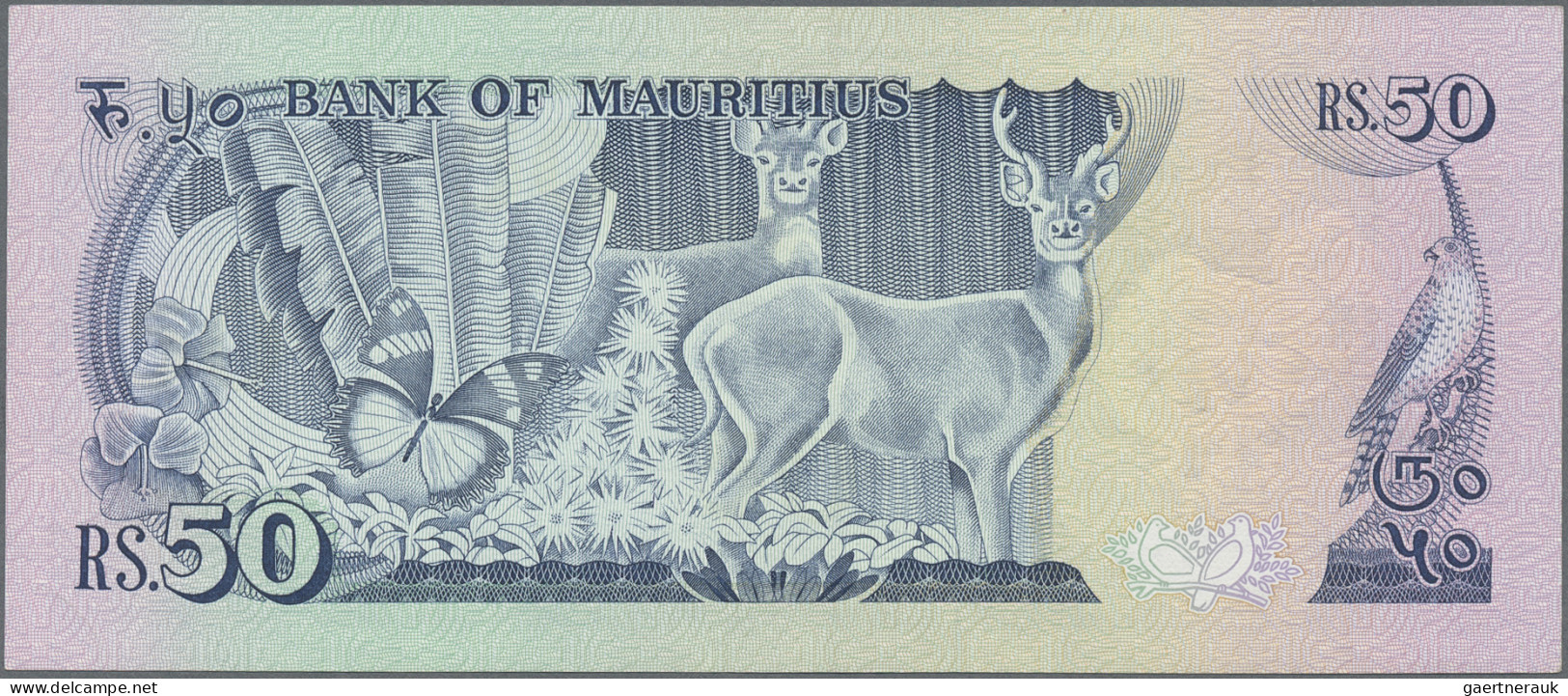 Mauritius: Bank of Mauritius, lot with 5 banknotes, series 1985/86, with 5 Rupee