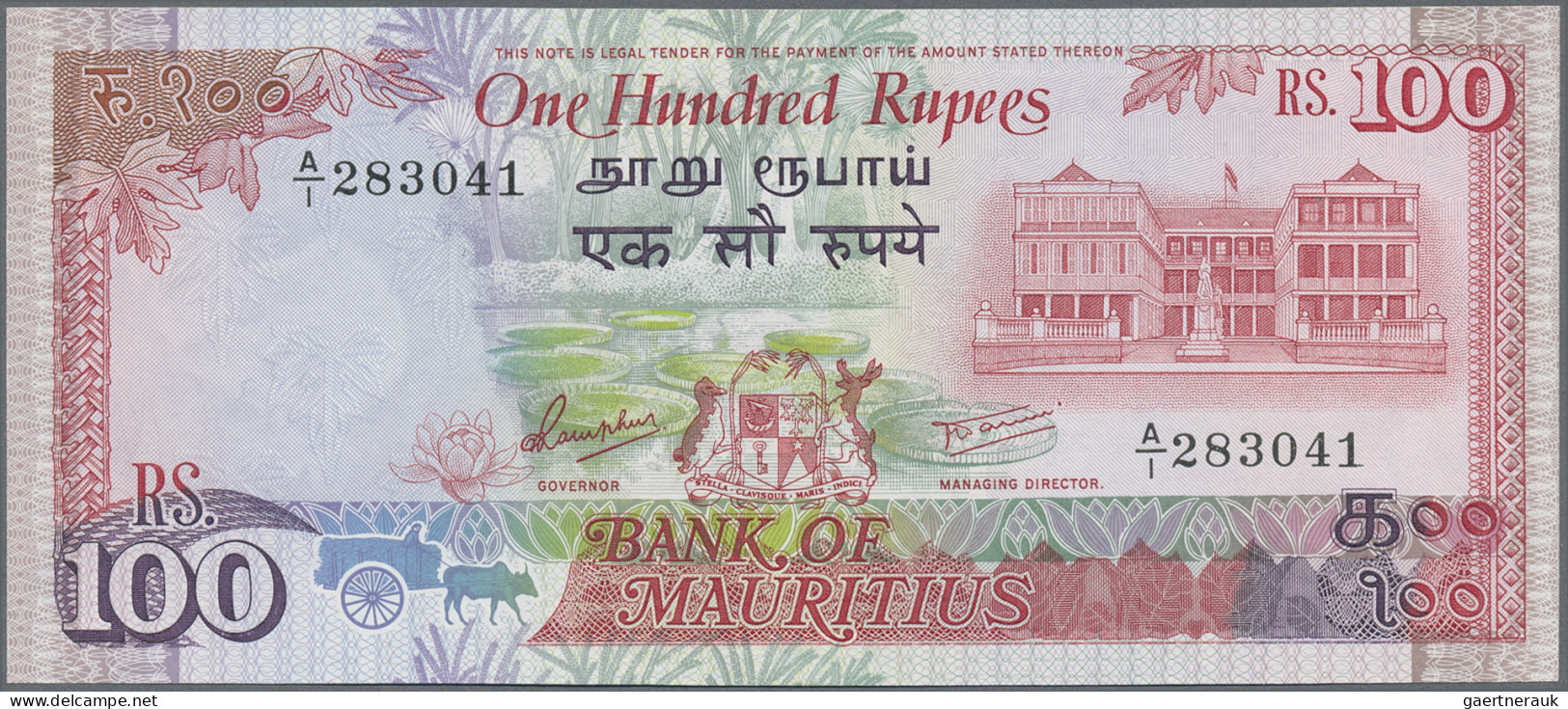 Mauritius: Bank of Mauritius, lot with 5 banknotes, series 1985/86, with 5 Rupee