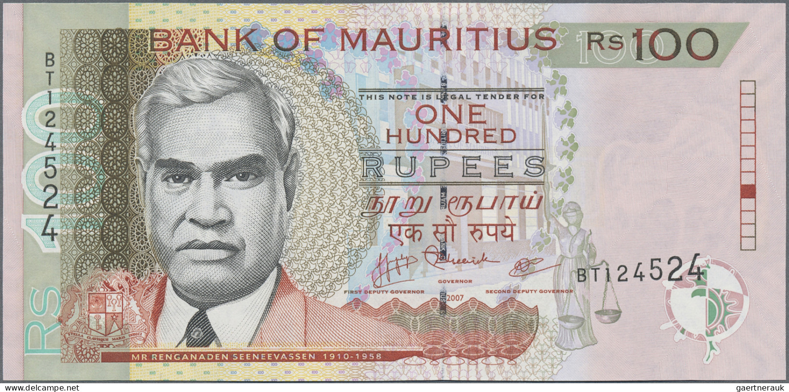 Mauritius: Bank Of Mauritius, Lot With 5 Banknotes, 2001 And 2007 Series, With 1 - Mauritius