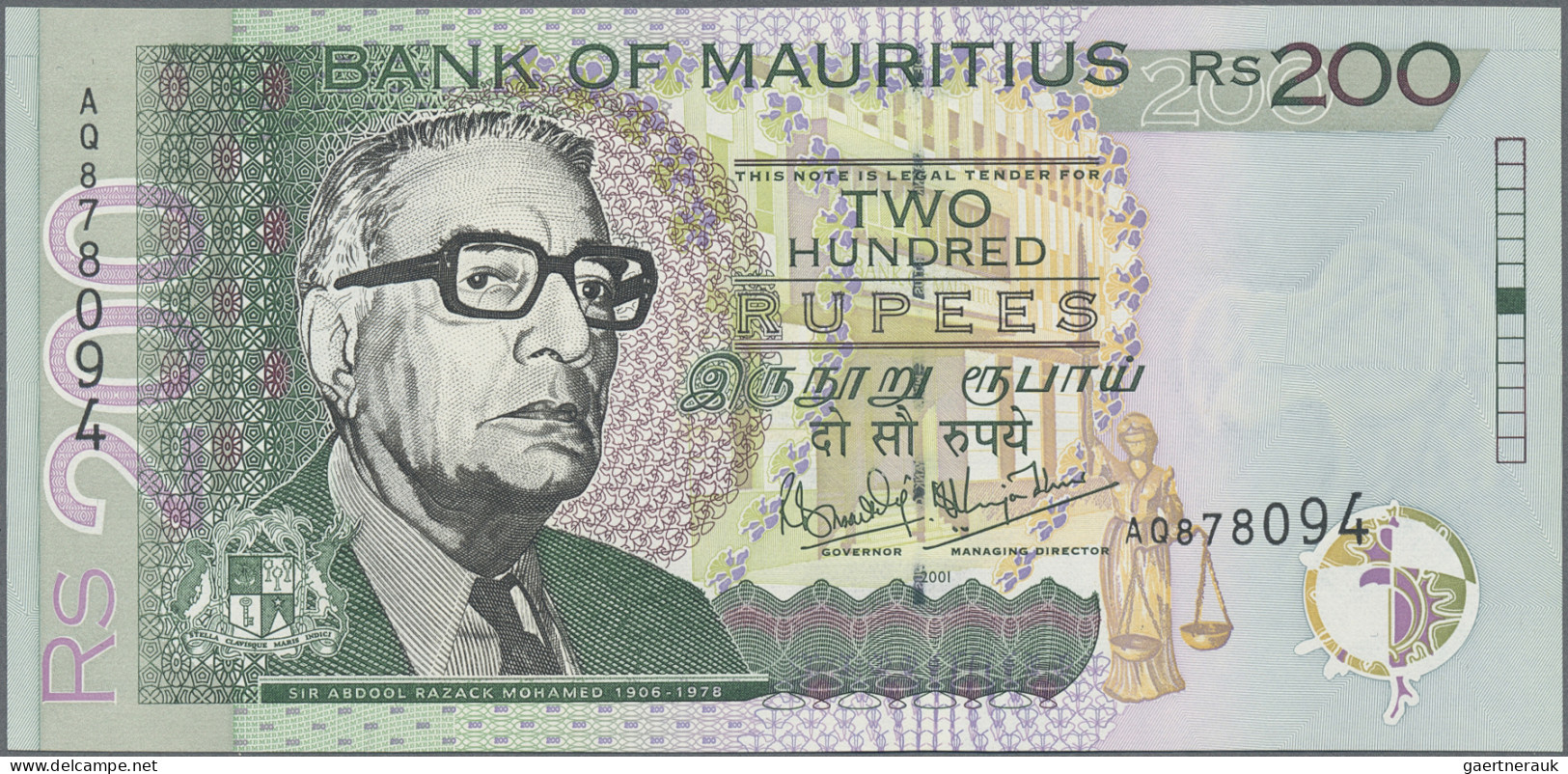 Mauritius: Bank Of Mauritius, Lot With 5 Banknotes, 2001 And 2007 Series, With 1 - Mauricio