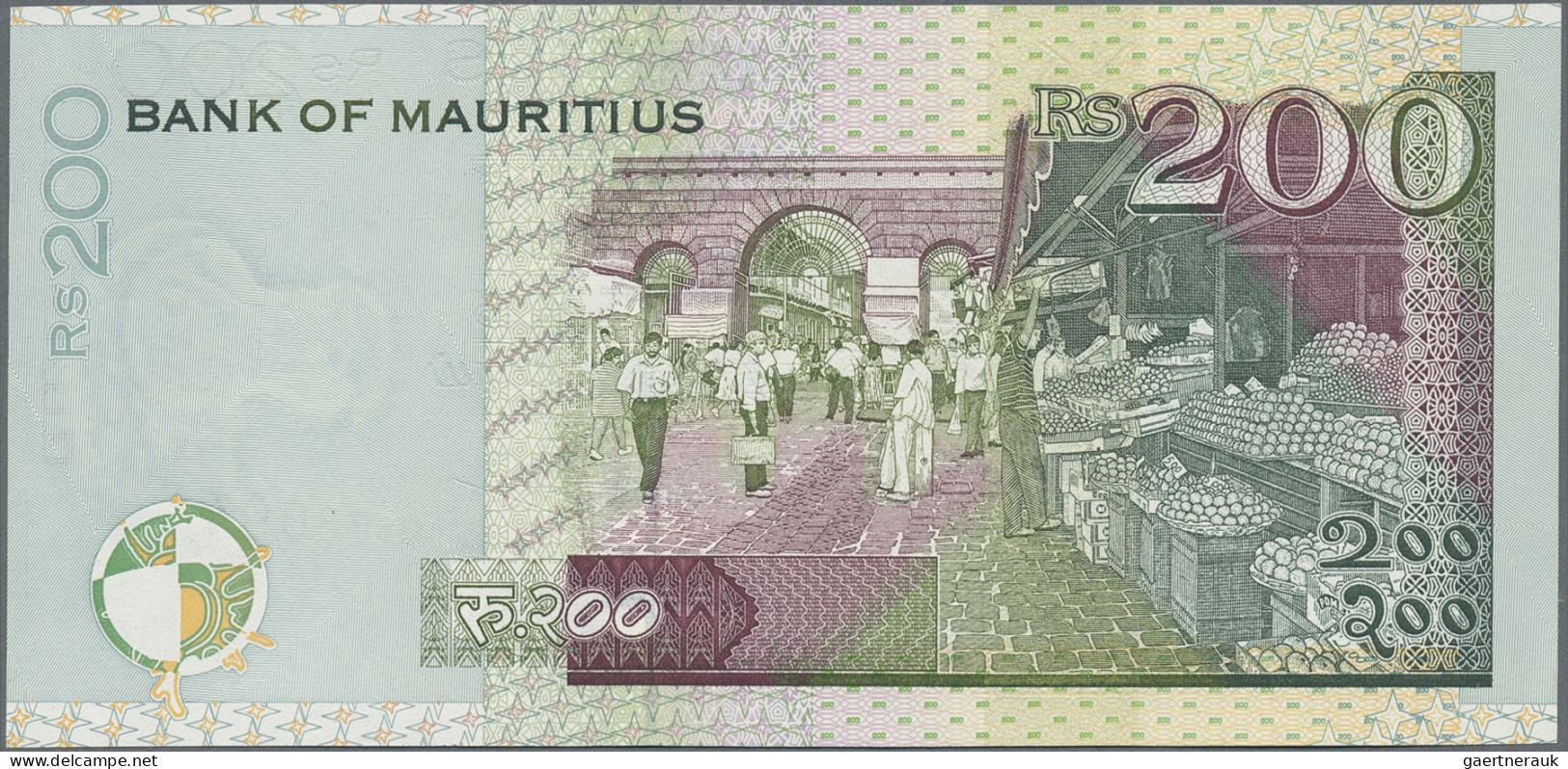 Mauritius: Bank of Mauritius, lot with 5 banknotes, 2001 and 2007 series, with 1