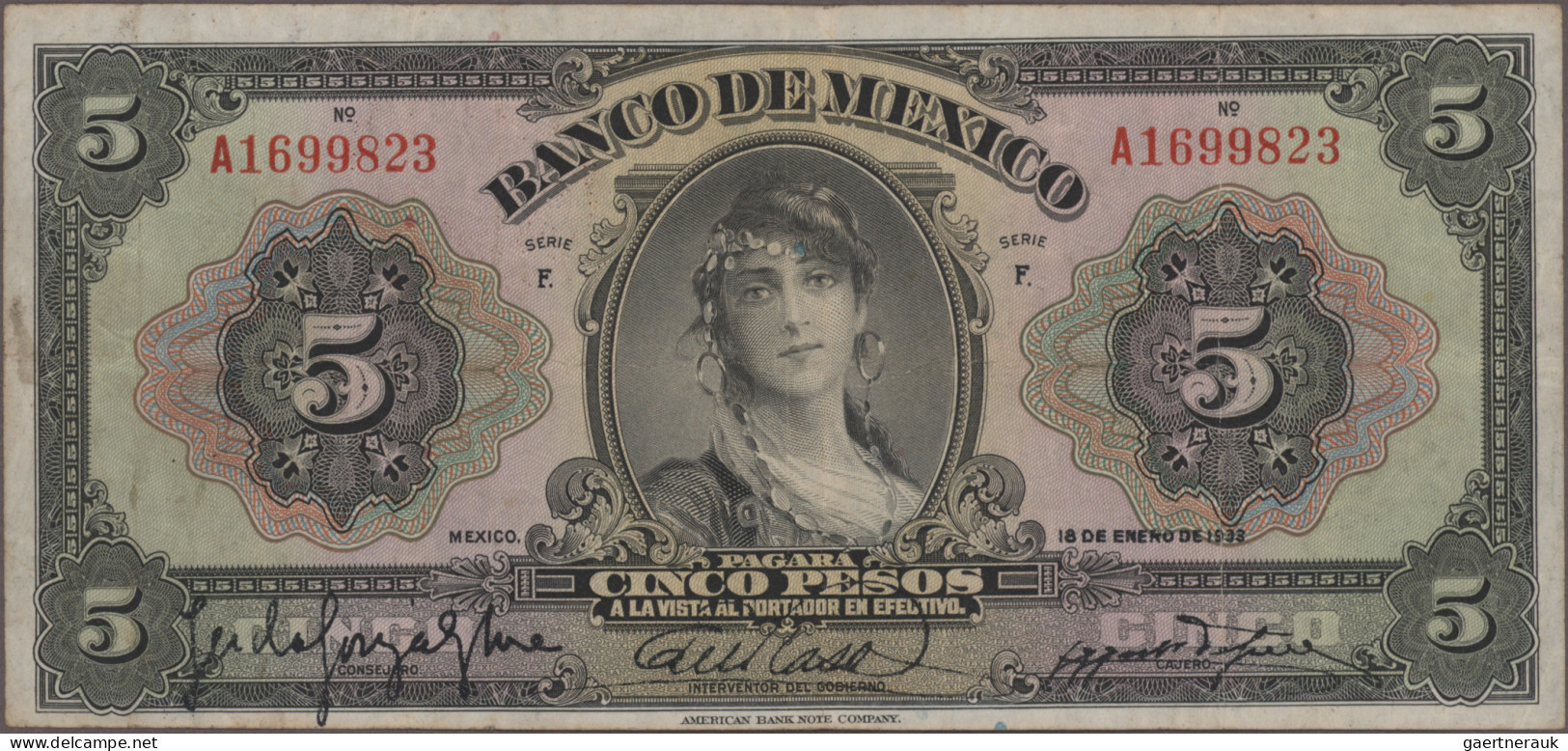 Mexico: Banco De Mexico, Huge Lot With 31 Banknotes And Regional Issues, Compris - México
