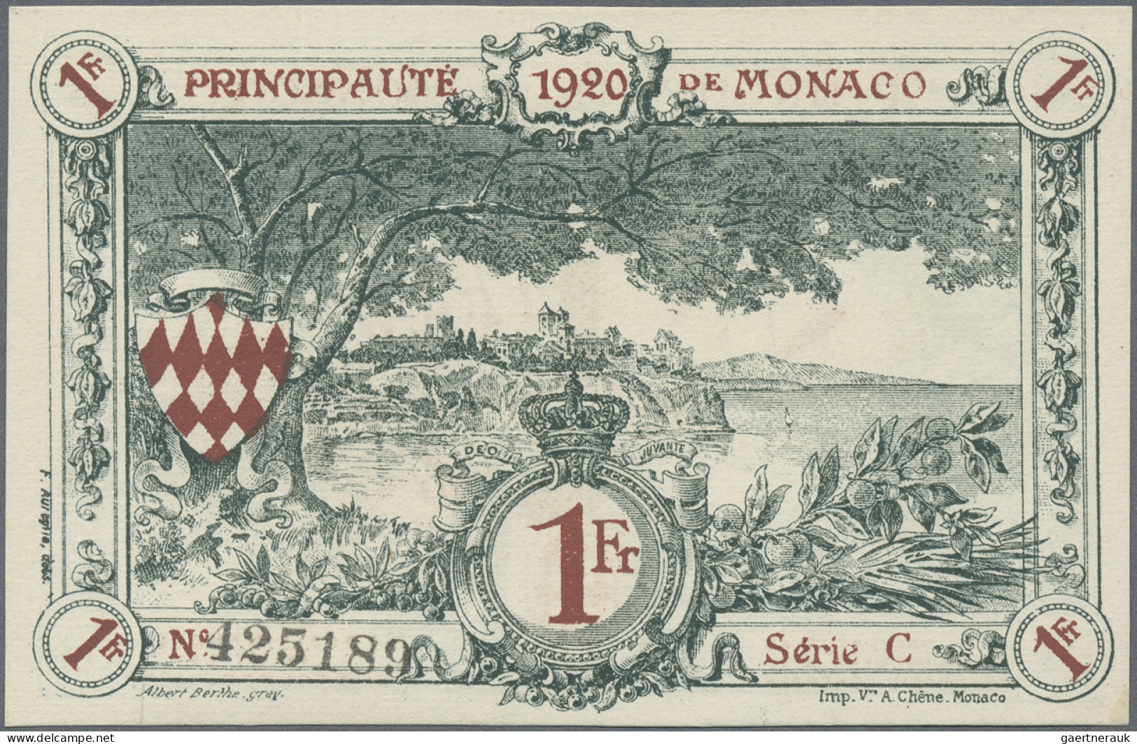 Monaco: Principauté De Monaco, 1 Franc 16.03./20.03.1920, Issued Note Withserial - Mónaco