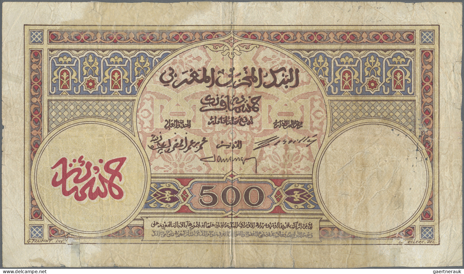 Morocco: Banque D'État Du Maroc, 500 Francs 1923, P.15, Several Pinholes, Small - Maroc