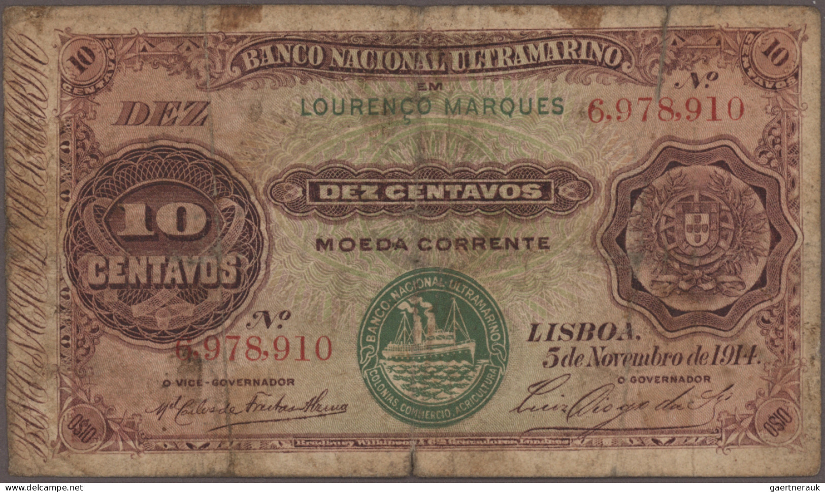 Mozambique: Banco Nacional Ultramarino, Lot With 12 Banknotes, Series 1914-1945, - Mozambique