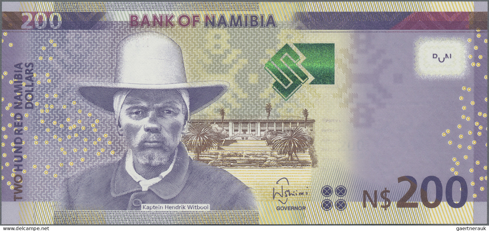 Namibia: Bank of Namibia, lot with 5 banknotes, 2012 series, with 10, 20, 50, 10