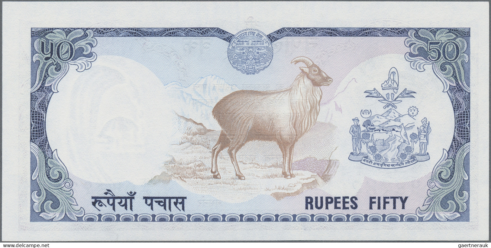 Nepal: Nepal Rastra Bank, lot with 1, 5, 10, 50 and 100 Rupees 1974, P.22-26 in