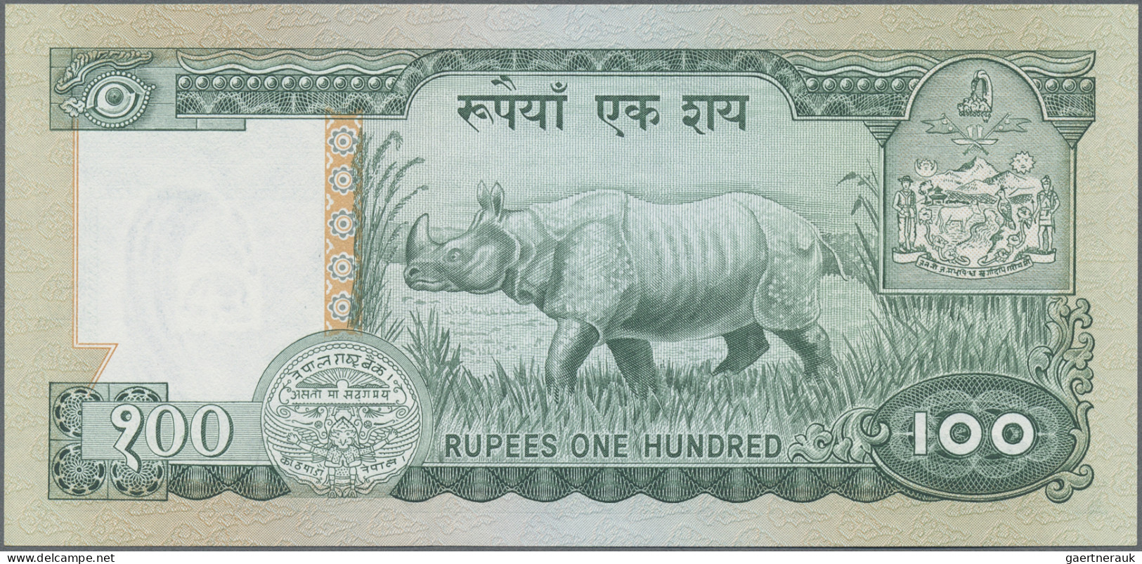 Nepal: Nepal Rastra Bank, lot with 1, 5, 10, 50 and 100 Rupees 1974, P.22-26 in