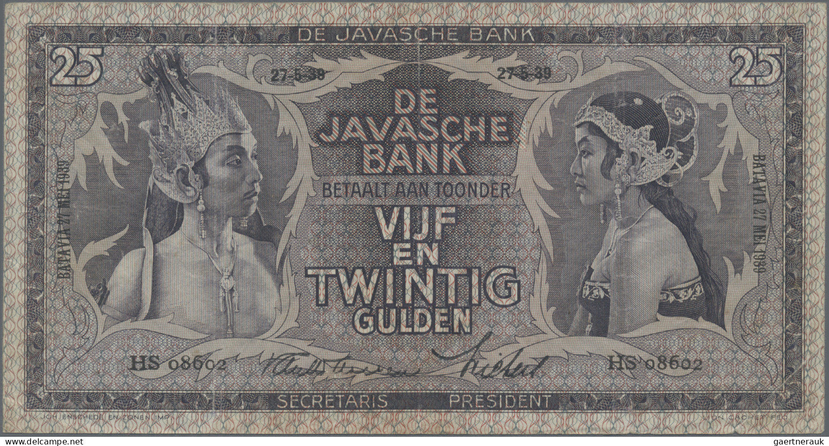 Netherlands Indies: De Javasche Bank, set with 5 banknotes, series 1930-1939, co