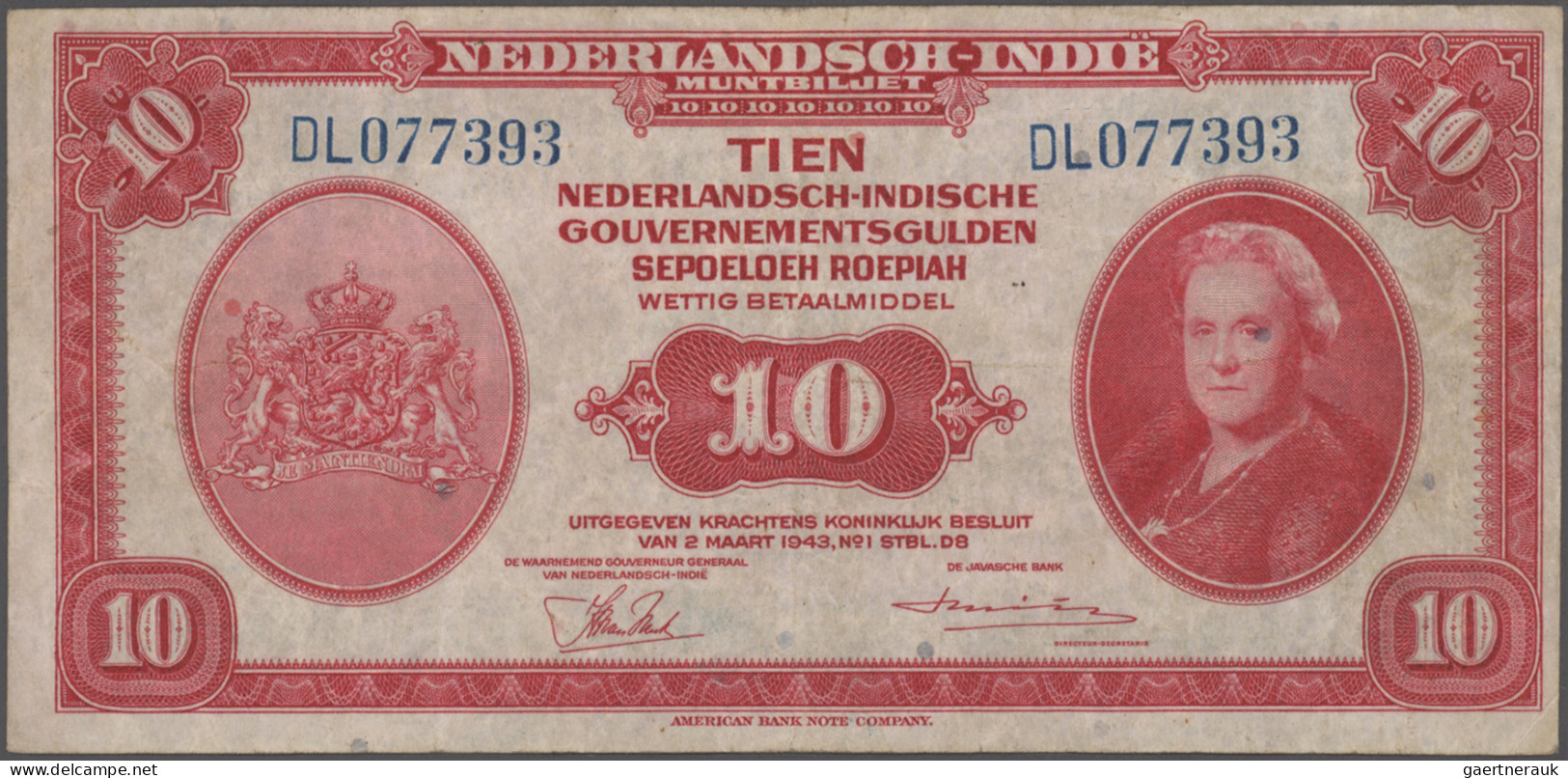 Netherlands Indies: Ministry of Finance and Javasche Bank, lot with 6 banknotes,