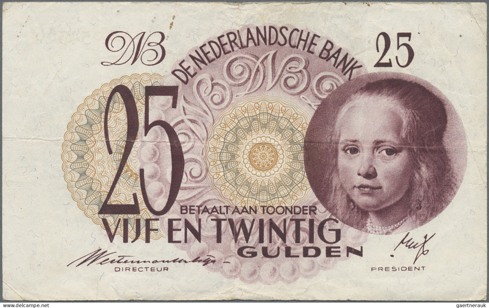 Netherlands: De Nederlandsche Bank, 25 Gulden 1945, P.77, Rusty Spots From A Pap - Andere & Zonder Classificatie