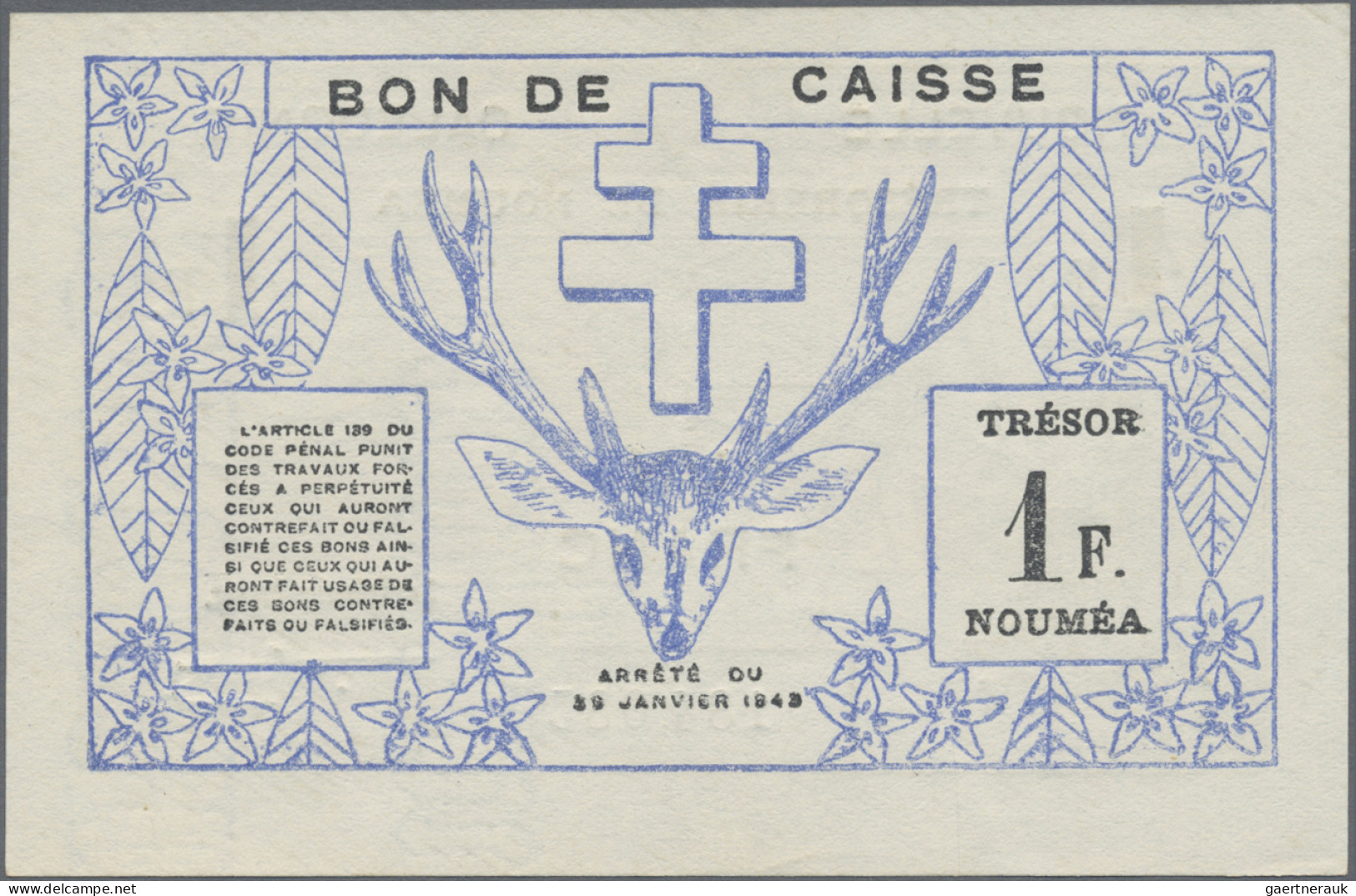 New Caledonia: Trésorerie De Nouméa, Lot With 6 Banknotes WW II Emergency Issues - Nouméa (Nieuw-Caledonië 1873-1985)