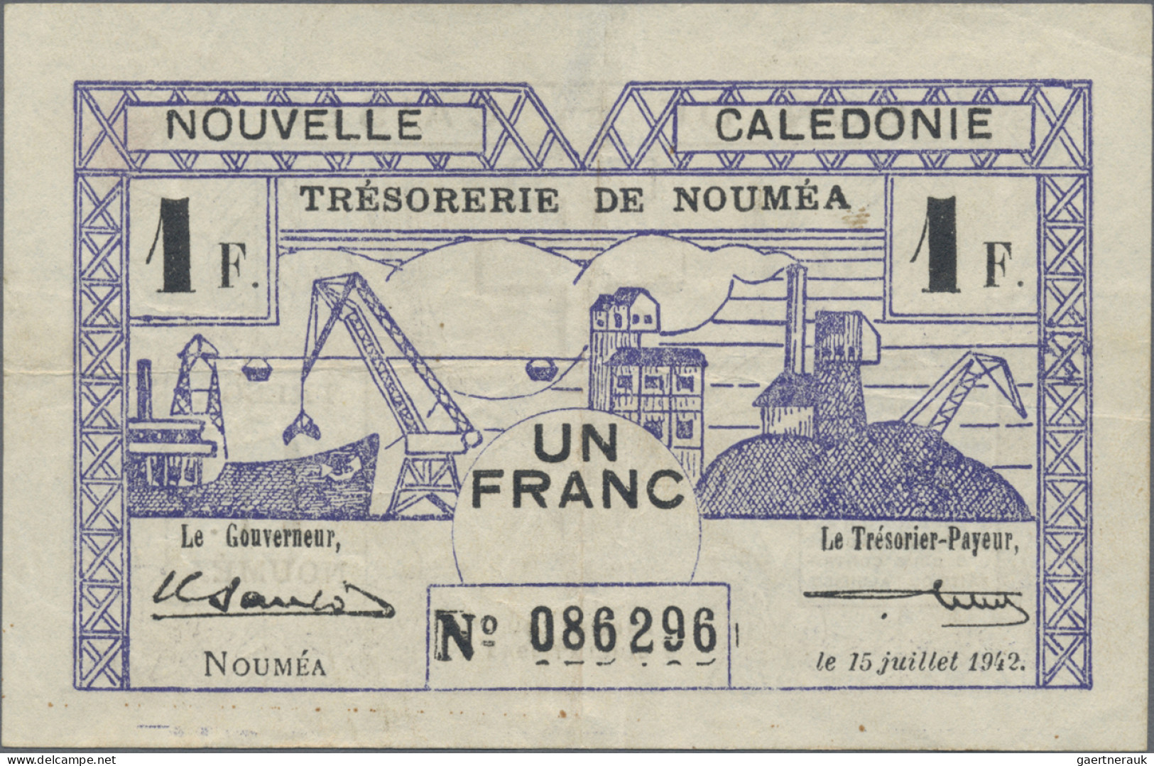 New Caledonia: Trésorerie De Nouméa, Lot With 6 Banknotes WW II Emergency Issues - Nouméa (New Caledonia 1873-1985)