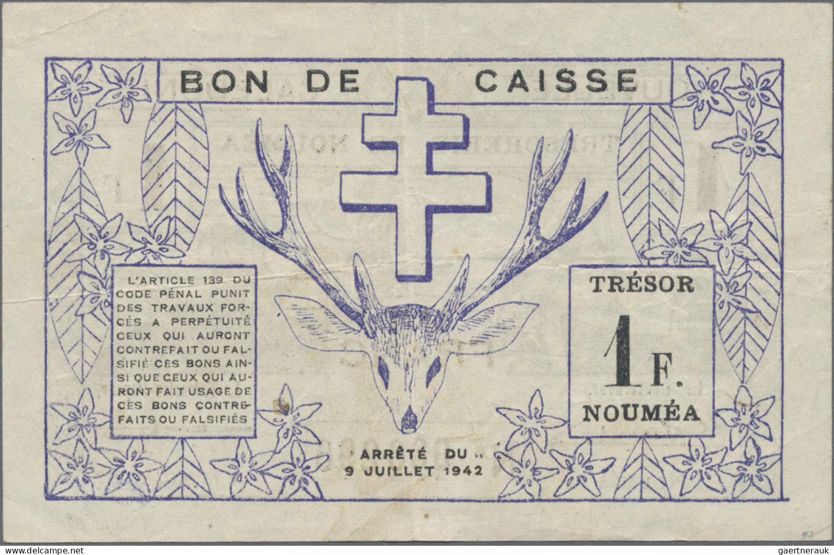 New Caledonia: Trésorerie De Nouméa, Lot With 6 Banknotes WW II Emergency Issues - Nouvelle-Calédonie 1873-1985