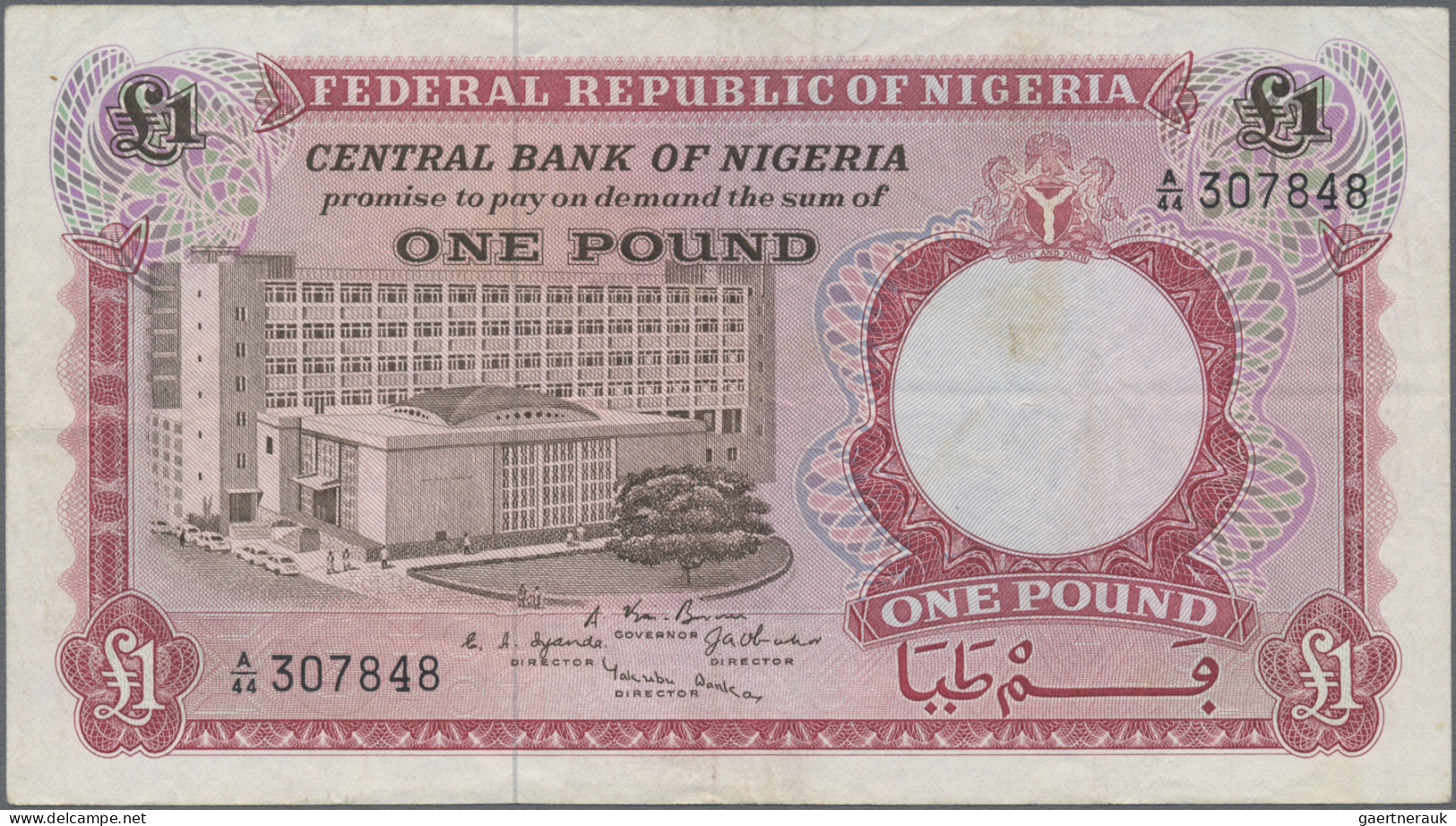 Nigeria: Central Bank Of Nigeria, Lot With 5 Banknotes, Series 1967/68, With 1 P - Nigeria