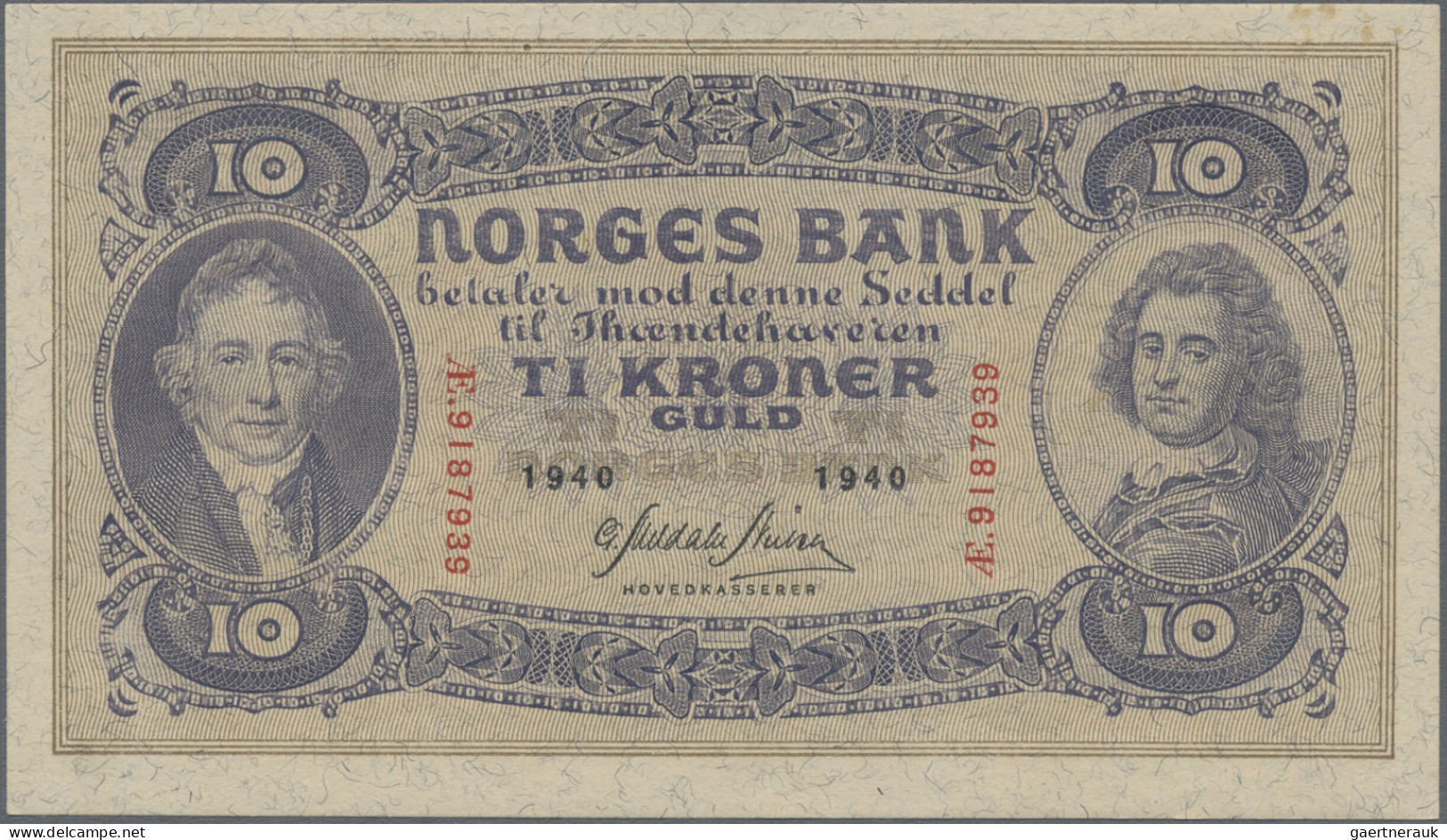 Norway: Norges Bank, Lot With 4 Banknotes, 1940-1944 Series, With 5 Kroner 1943 - Norvège