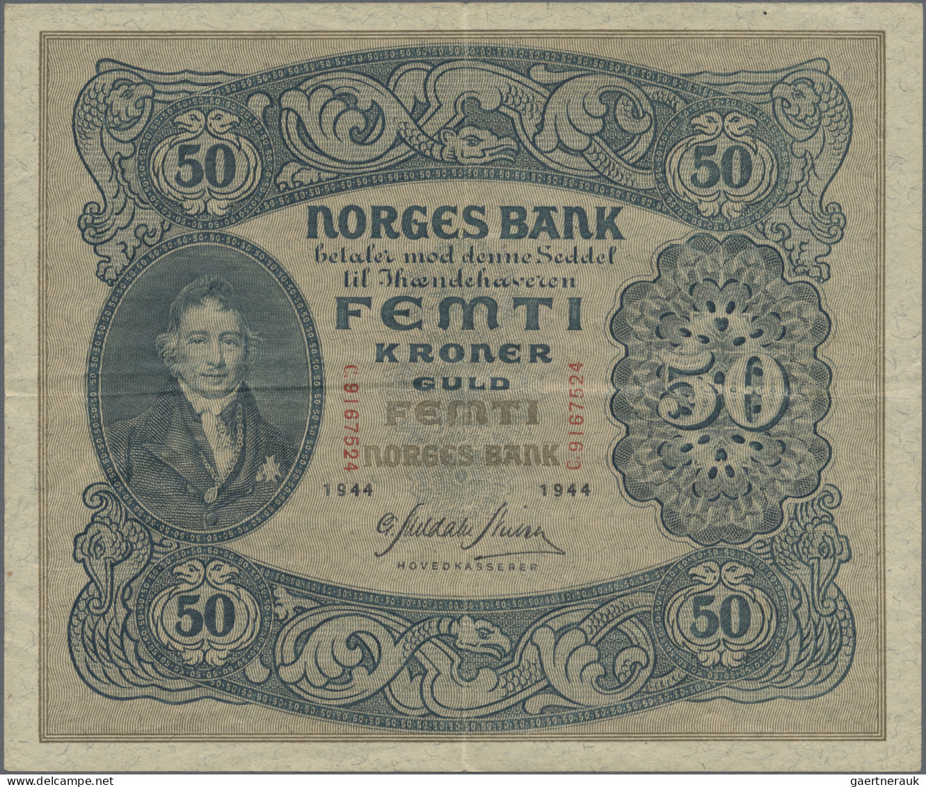 Norway: Norges Bank, Lot With 4 Banknotes, 1940-1944 Series, With 5 Kroner 1943 - Norvège