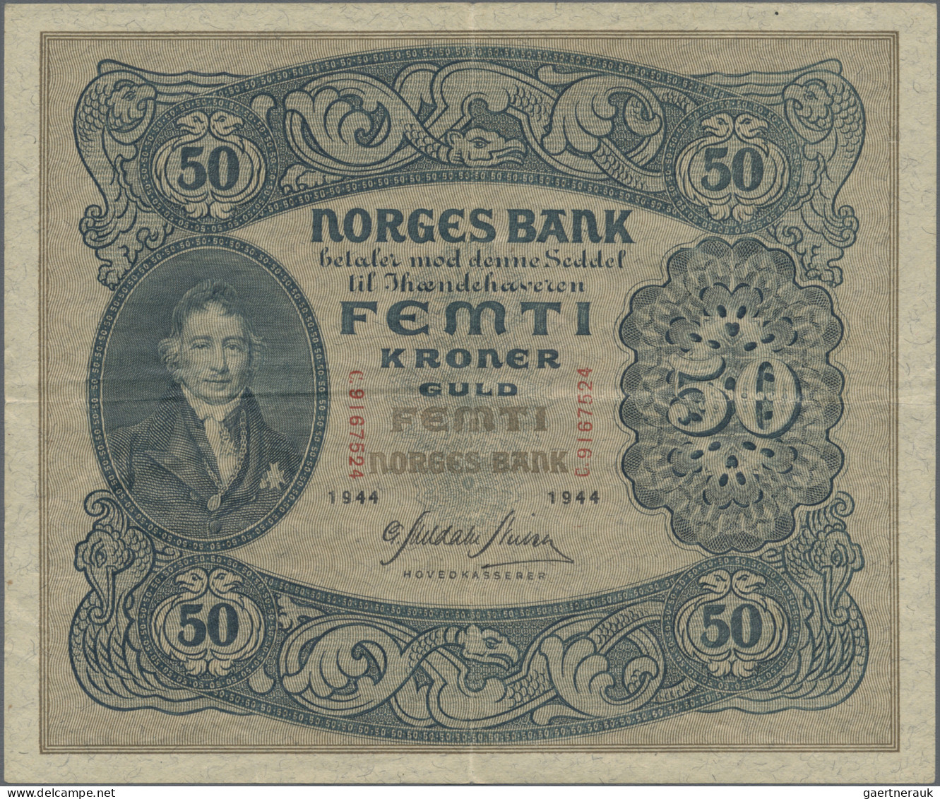 Norway: Norges Bank, Lot With 4 Banknotes, 1940-1944 Series, With 5 Kroner 1943 - Noruega