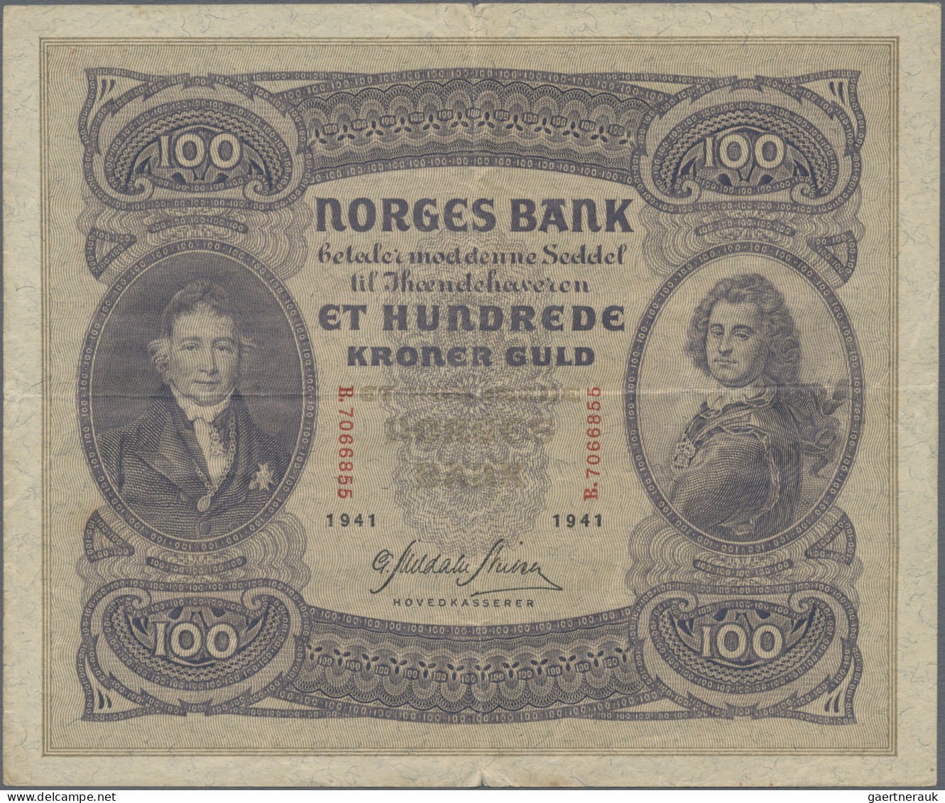 Norway: Norges Bank, lot with 4 banknotes, 1940-1944 series, with 5 Kroner 1943