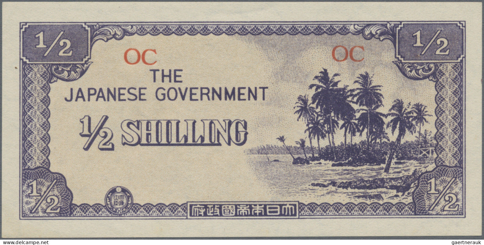 Oceania: The Japanese Government – OCEANIA, set with ½, 1, 10 Shillings and 1 Po