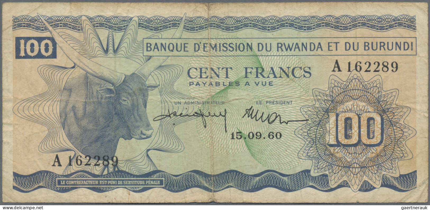 Rwanda-Burundi: Banque D'Émission Du Rwanda Et Du Burundi 100 Francs 15.09.1960, - Ruanda-Urundi