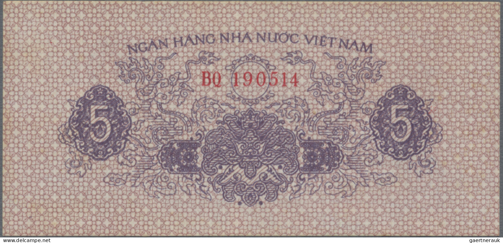 Vietnam: National Bank of Vietnam, lot with 5 banknotes, series 1958 and 1975, w