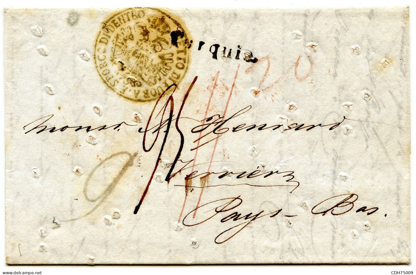 TURQUIE - LETTRE PURIFIEE DE SMYRNE POUR VERVIERS, 1830 - ...-1858 Prephilately