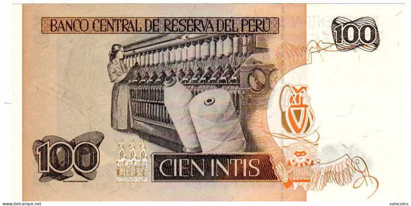 PERU' - 26/06/1987 - 100 Intis -  Pick 133 - NEW FDS UNC            MyRef:DD - Perú