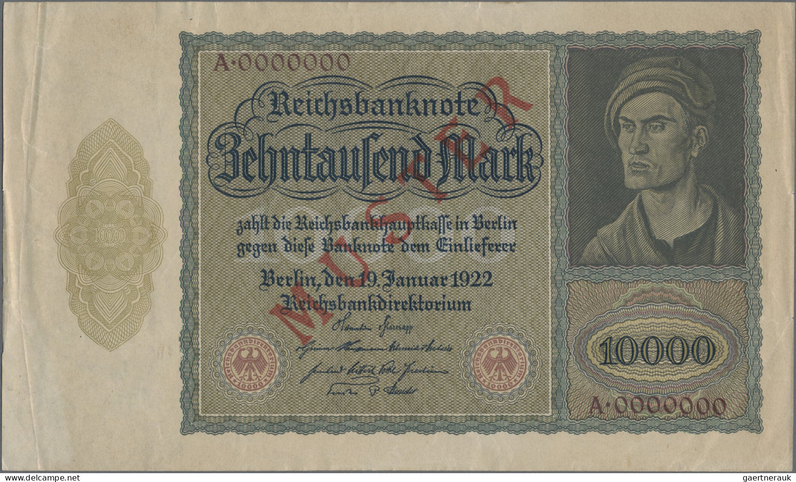 Deutschland - Deutsches Reich Bis 1945: Reichsbanknote 10.000 Mark 1922 MUSTER, - Otros & Sin Clasificación